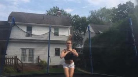 My attempt of a swan basket toss on the trampoline.